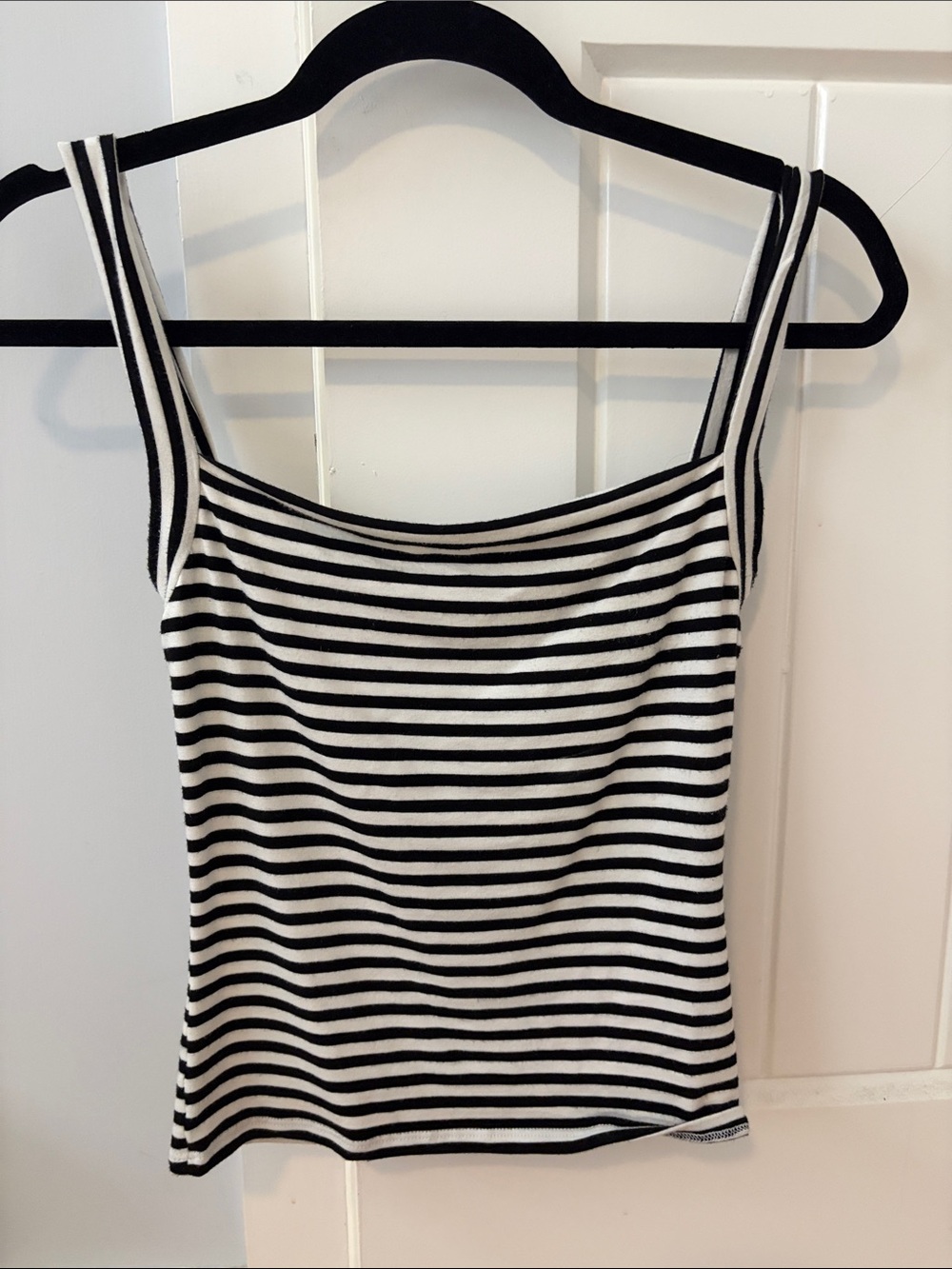 Anemos Black & White Striped Square Neck Tank Top